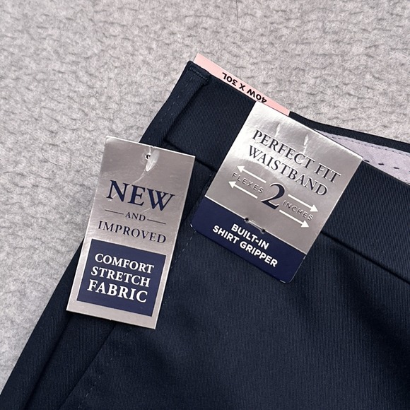 NEW Haggar Iron Free Premium Khaki Mens 40x30 Navy Blue Straight Fit Flat Front - Picture 5 of 9